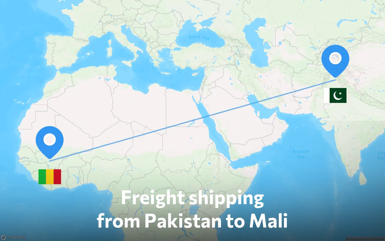 Shipping route from Pakistan to Mali