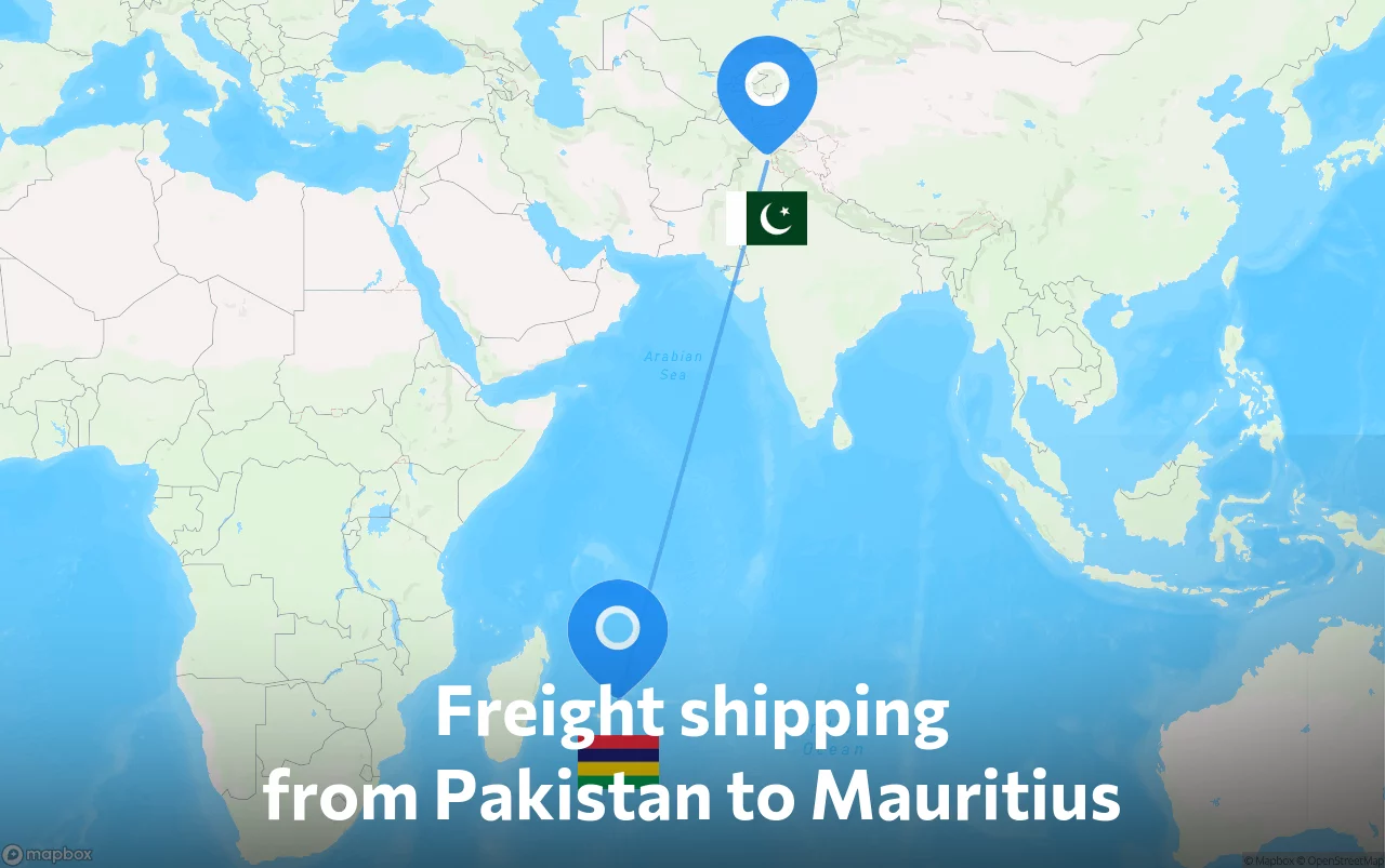 Shipping route from Pakistan to Mauritius