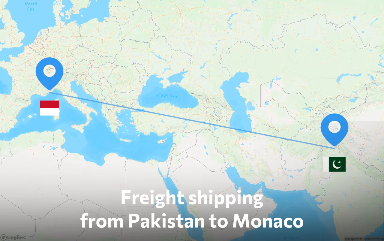 Shipping route from Pakistan to Monaco