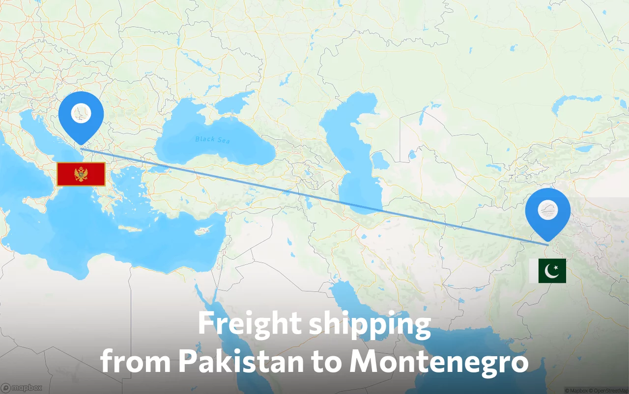 Shipping route from Pakistan to Montenegro