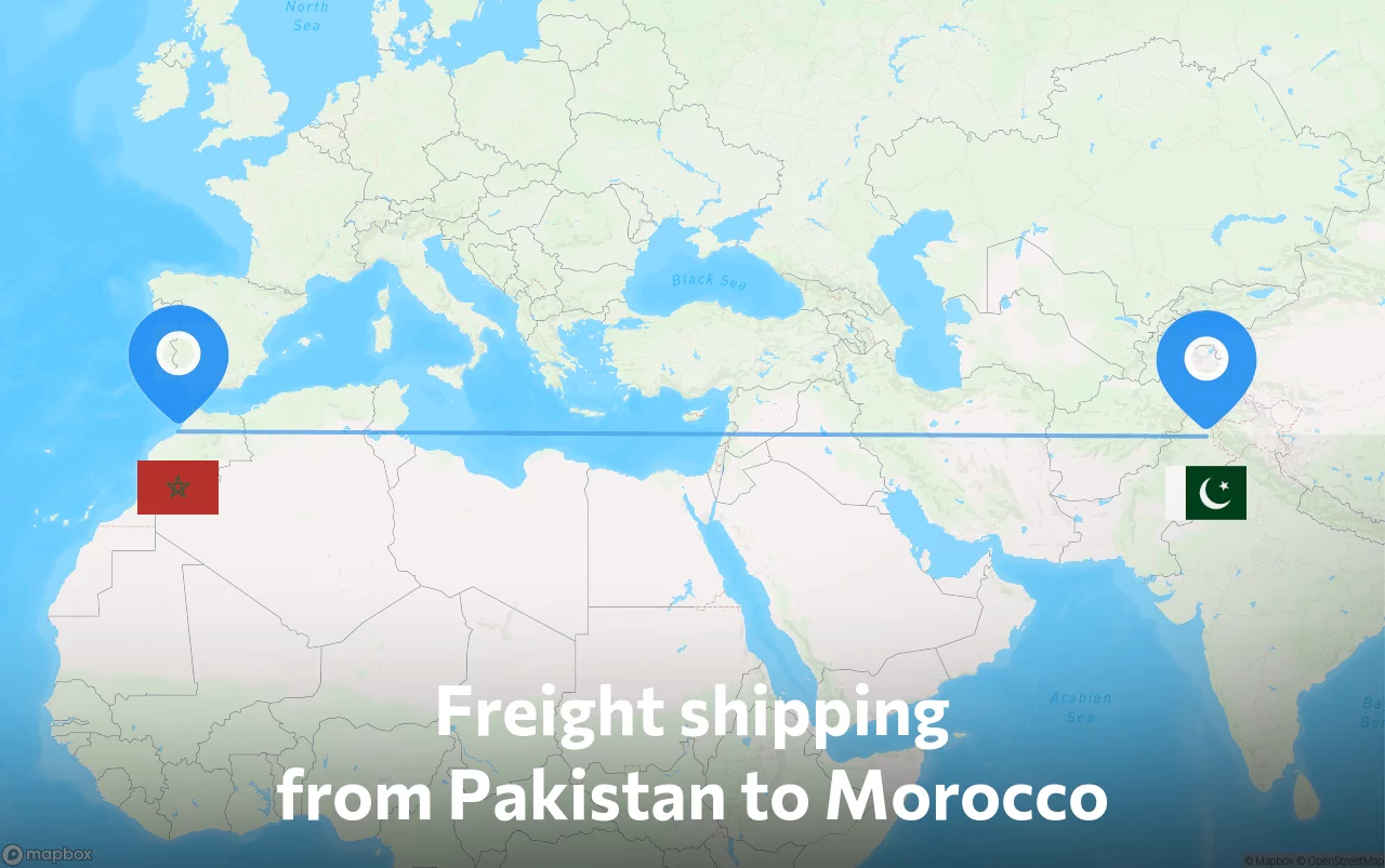 Shipping route from Pakistan to Morocco