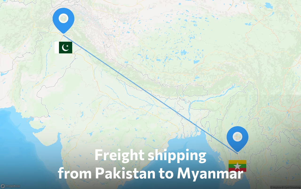 Shipping route from Pakistan to Myanmar