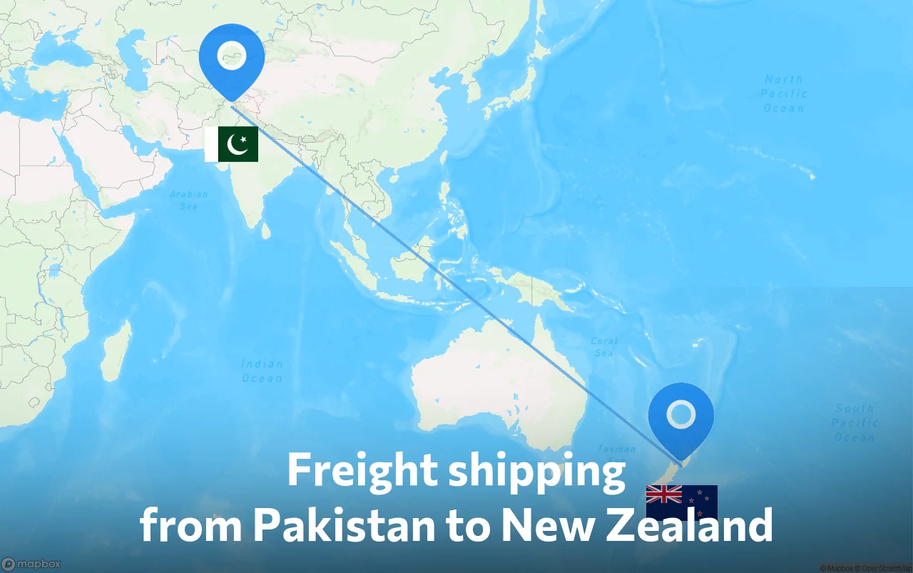 Shipping route from Pakistan to New Zealand
