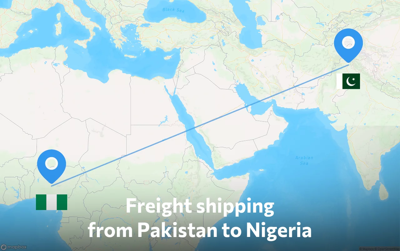 Shipping route from Pakistan to Nigeria