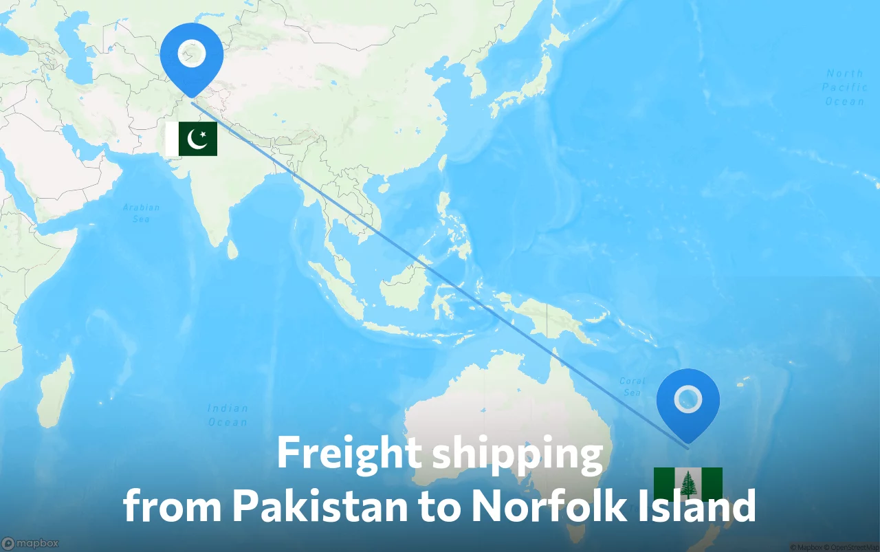 Shipping route from Pakistan to Norfolk Island