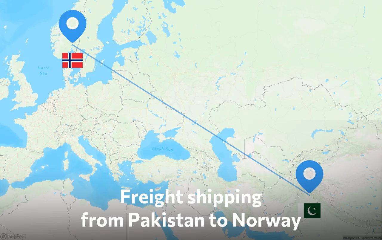 Shipping route from Pakistan to Norway