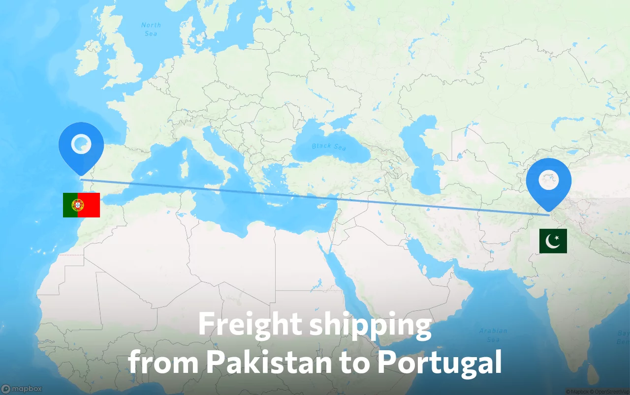 Shipping route from Pakistan to Portugal