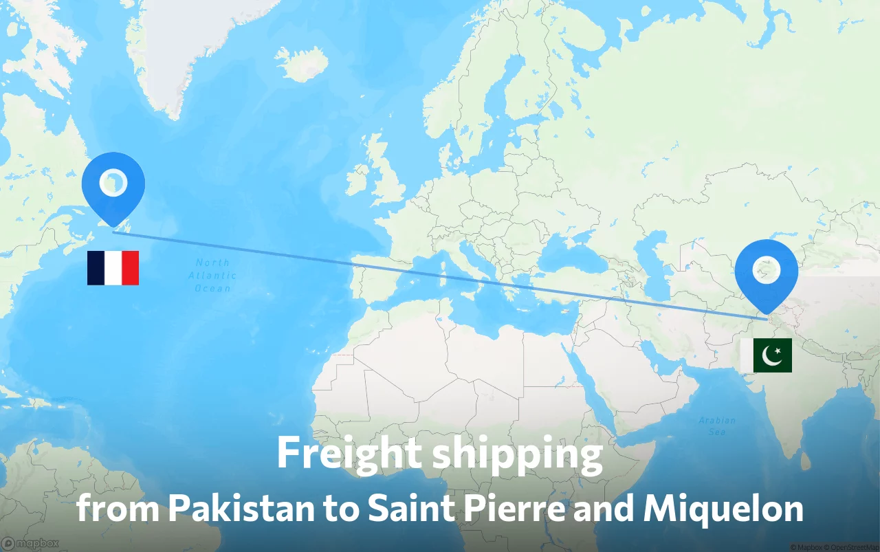Shipping route from Pakistan to Saint Pierre and Miquelon