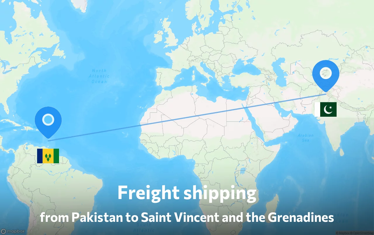 Shipping route from Pakistan to Saint Vincent and the Grenadines