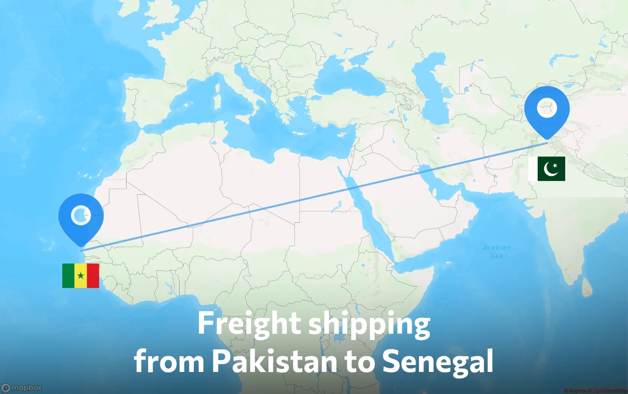 Shipping route from Pakistan to Senegal
