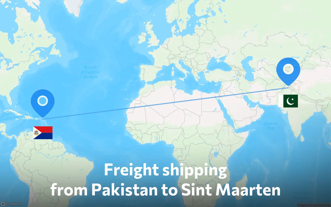 Shipping route from Pakistan to Sint Maarten