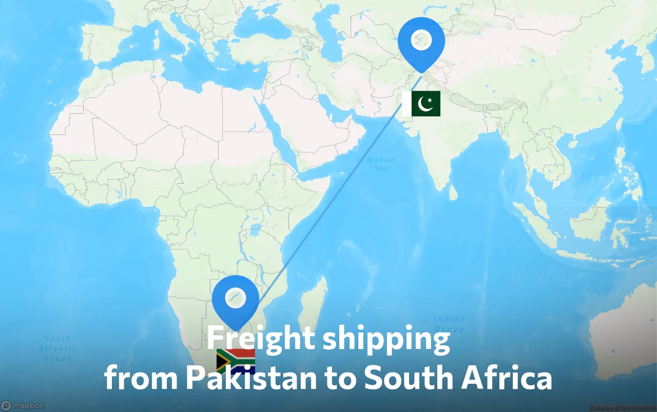 Shipping route from Pakistan to South Africa
