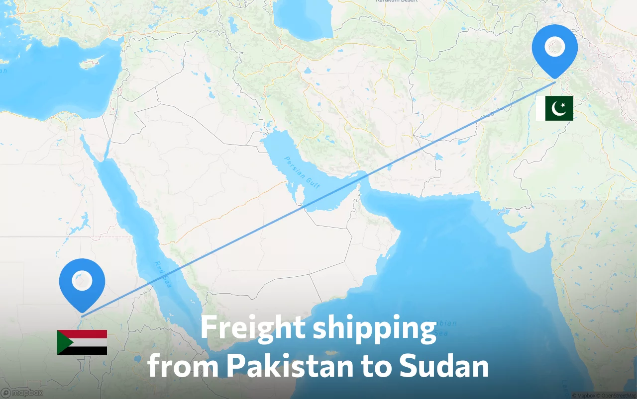 Shipping route from Pakistan to Sudan