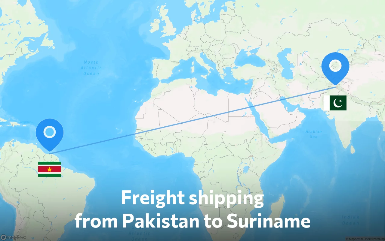 Shipping route from Pakistan to Suriname