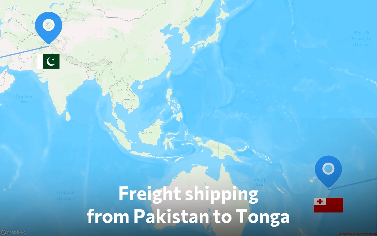 Shipping route from Pakistan to Tonga