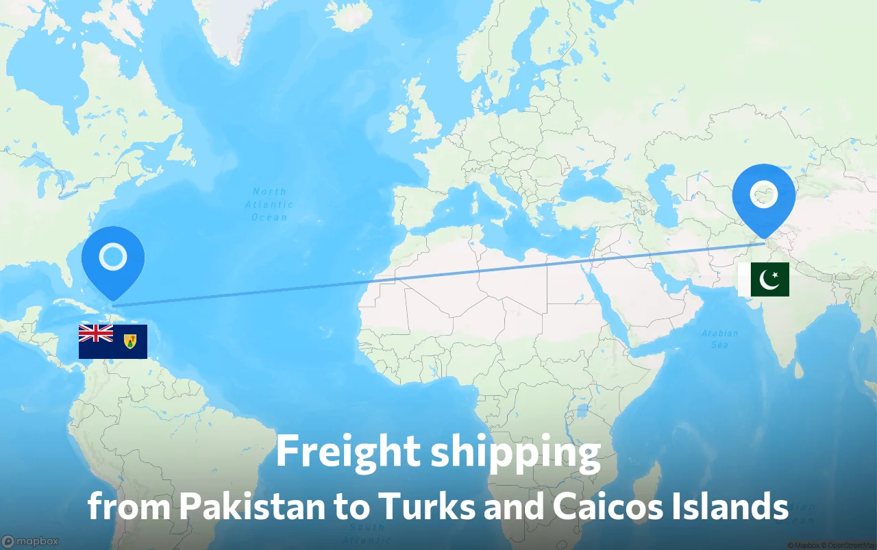 Shipping route from Pakistan to Turks and Caicos Islands