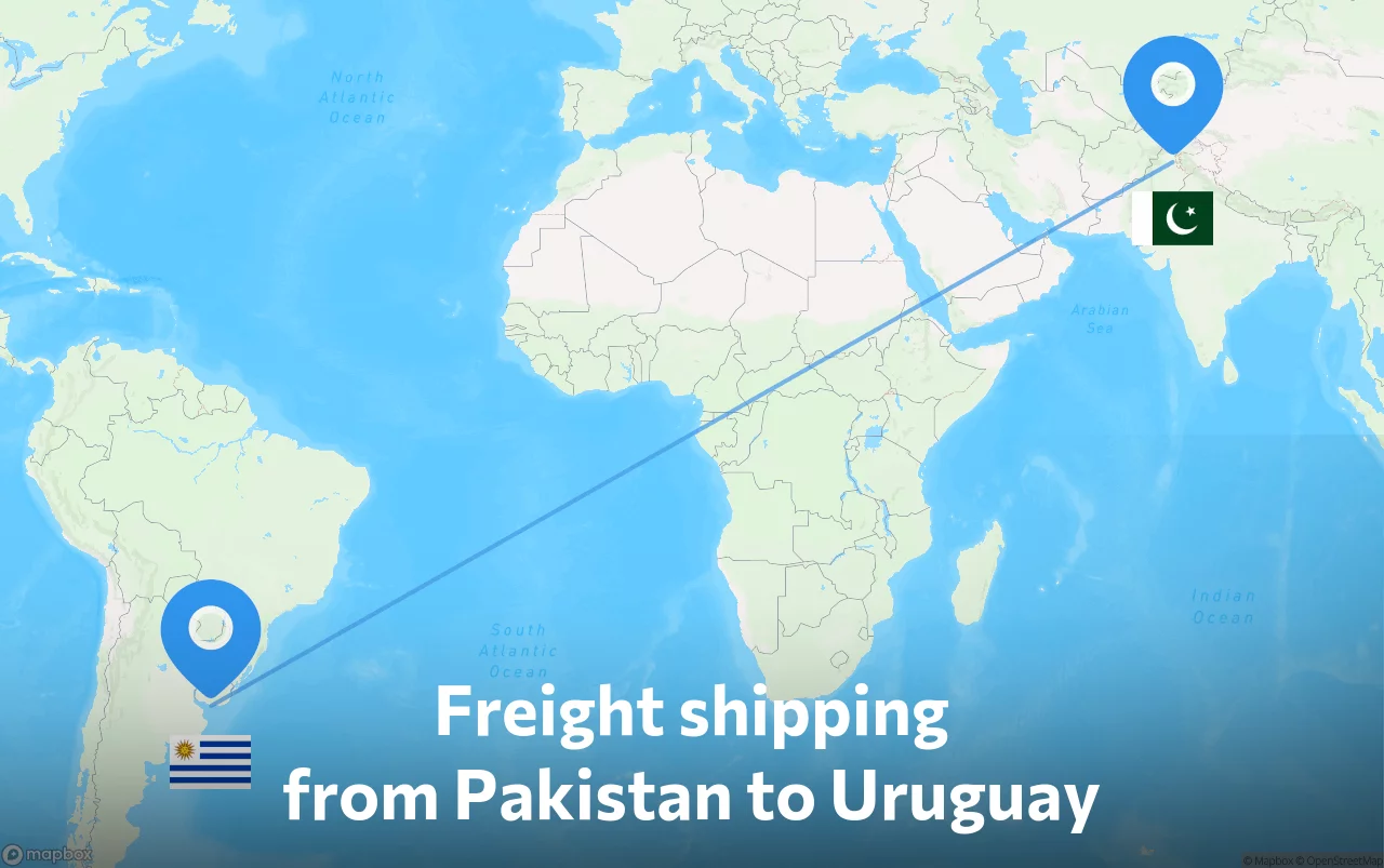 Shipping route from Pakistan to Uruguay
