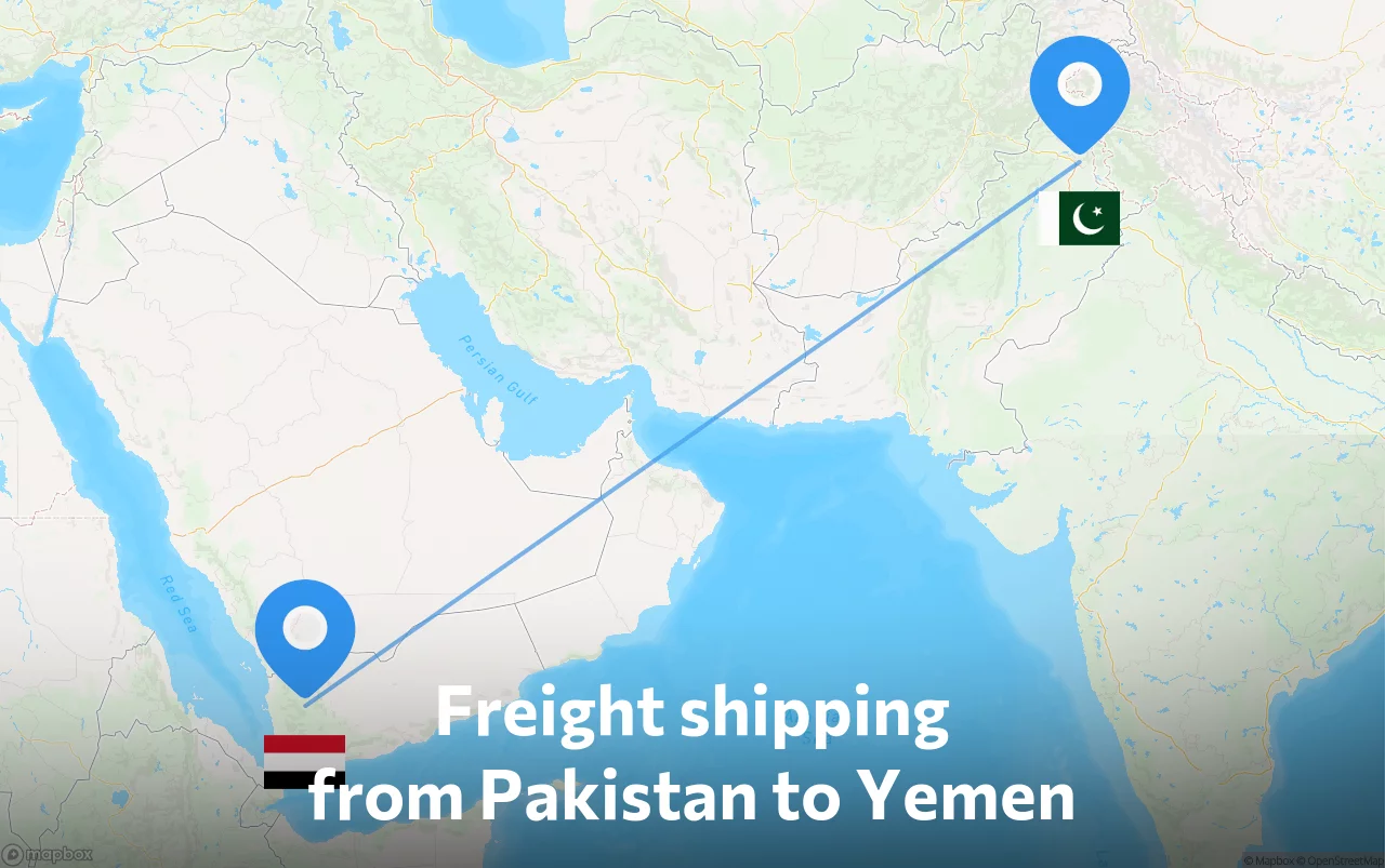 Shipping route from Pakistan to Yemen