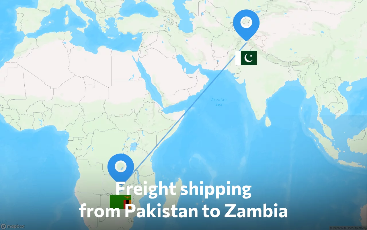 Shipping route from Pakistan to Zambia