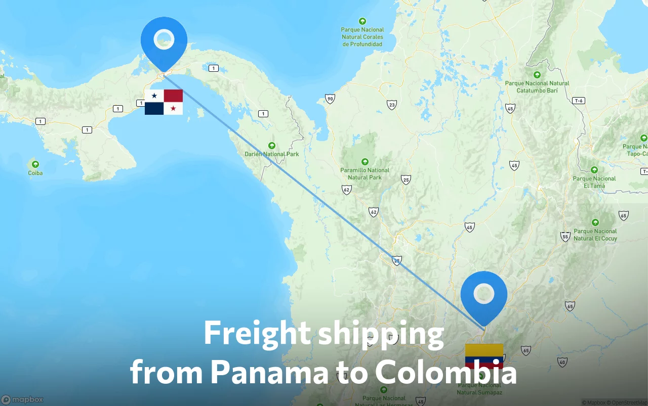 Shipping route from Panama to Colombia