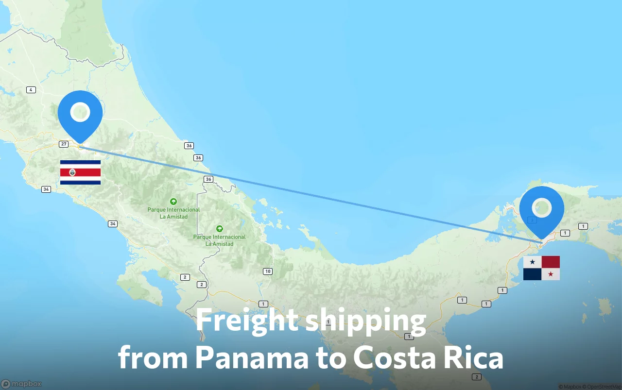Shipping route from Panama to Costa Rica