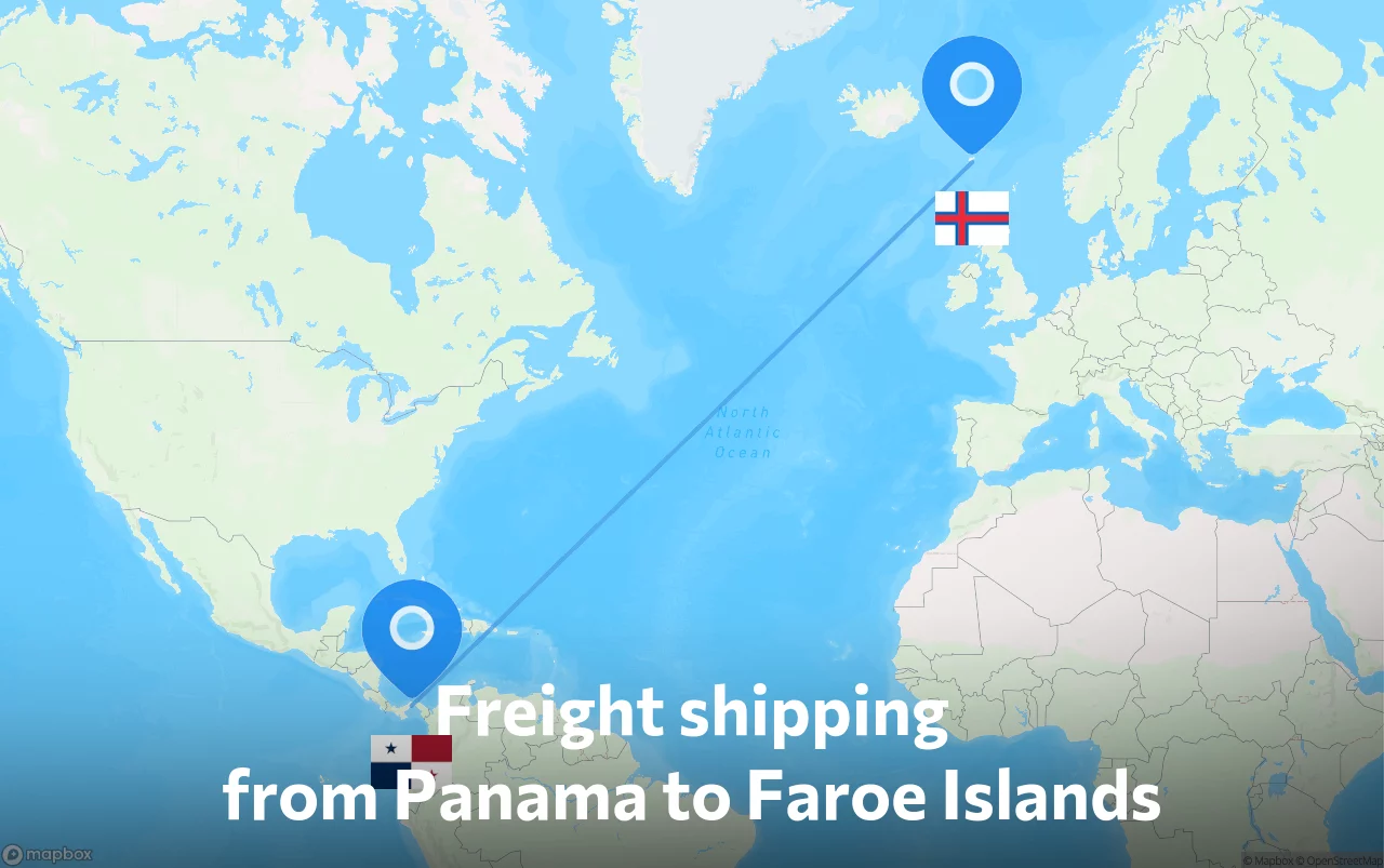 Shipping route from Panama to Faroe Islands