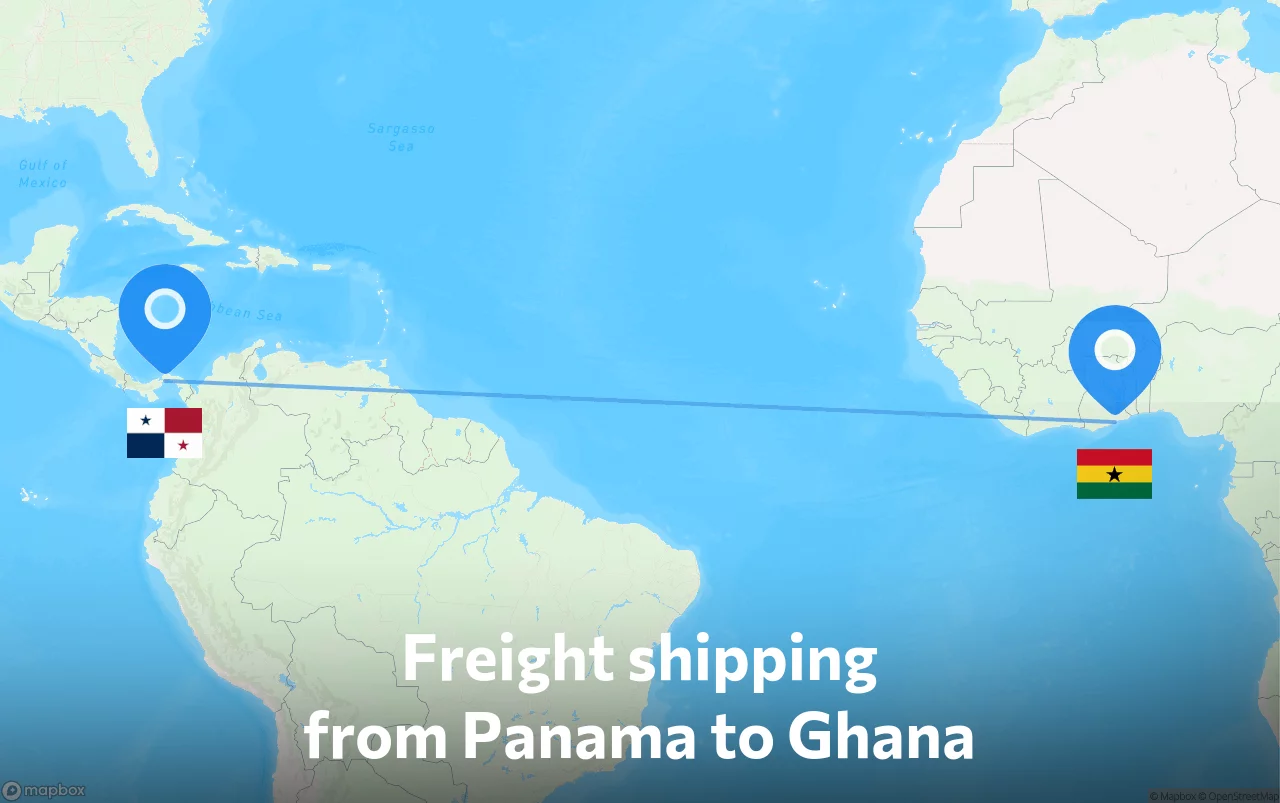 Shipping route from Panama to Ghana