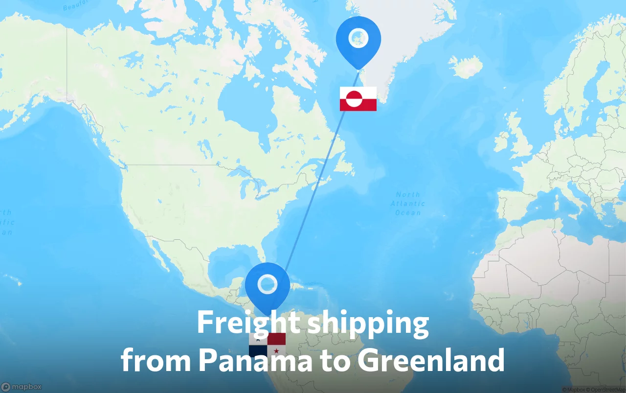 Shipping route from Panama to Greenland