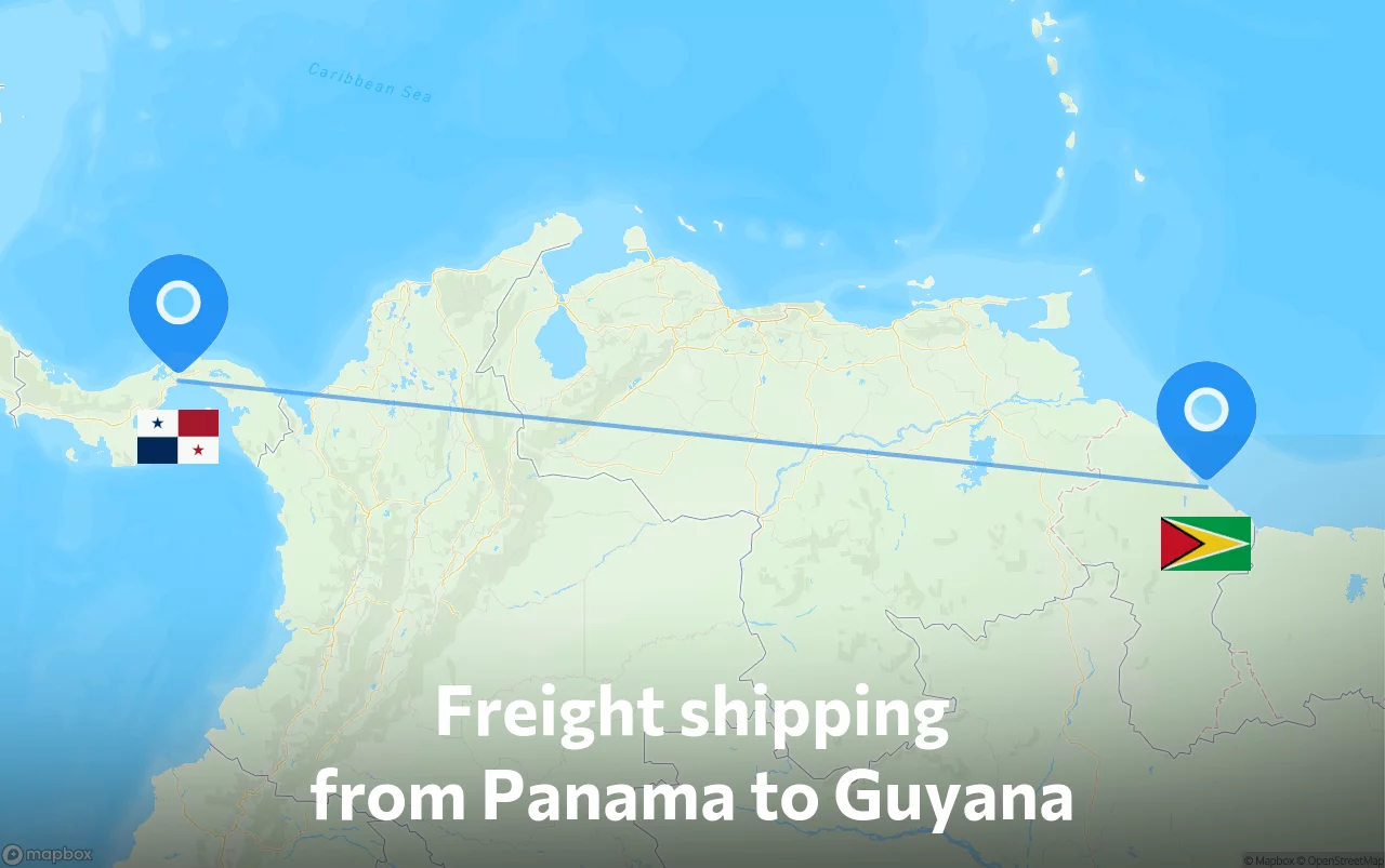 Shipping route from Panama to Guyana