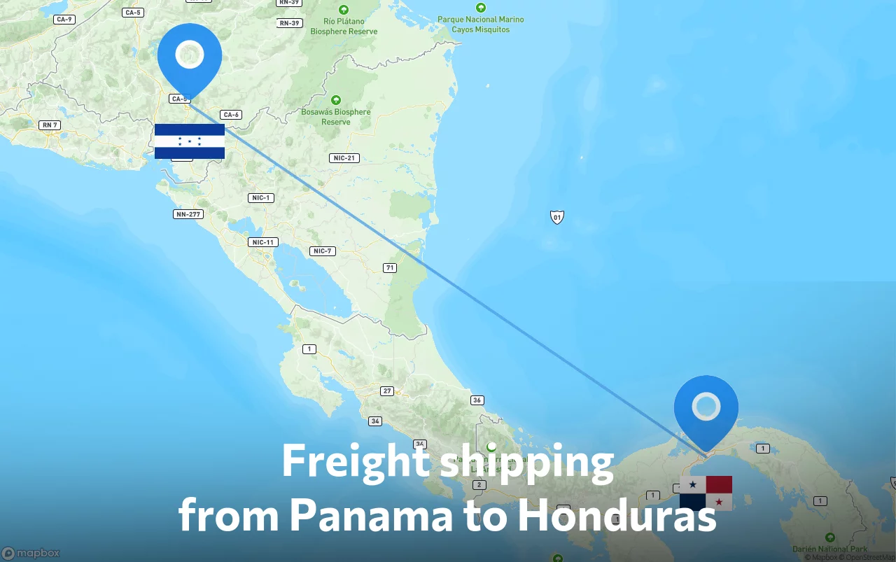 Shipping route from Panama to Honduras