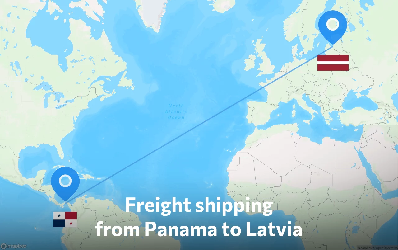 Shipping route from Panama to Latvia