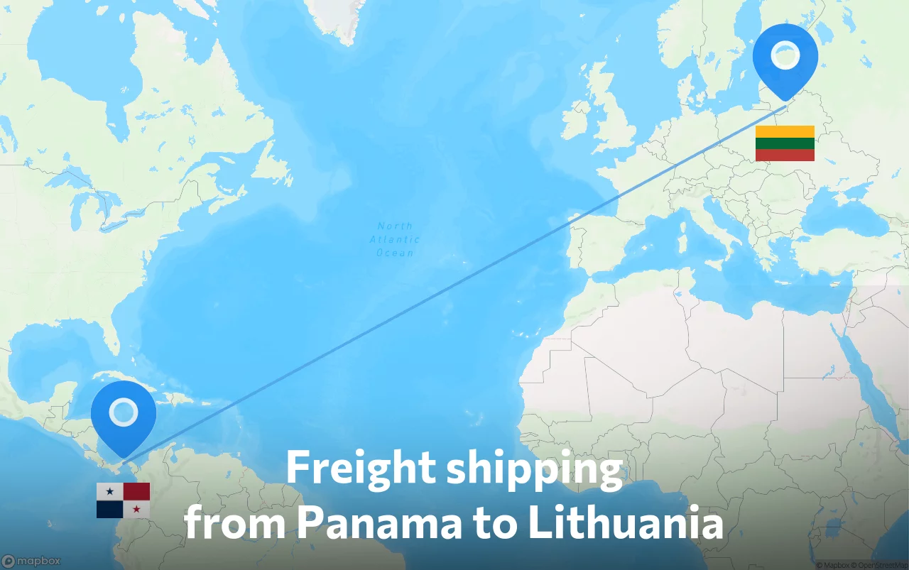 Shipping route from Panama to Lithuania