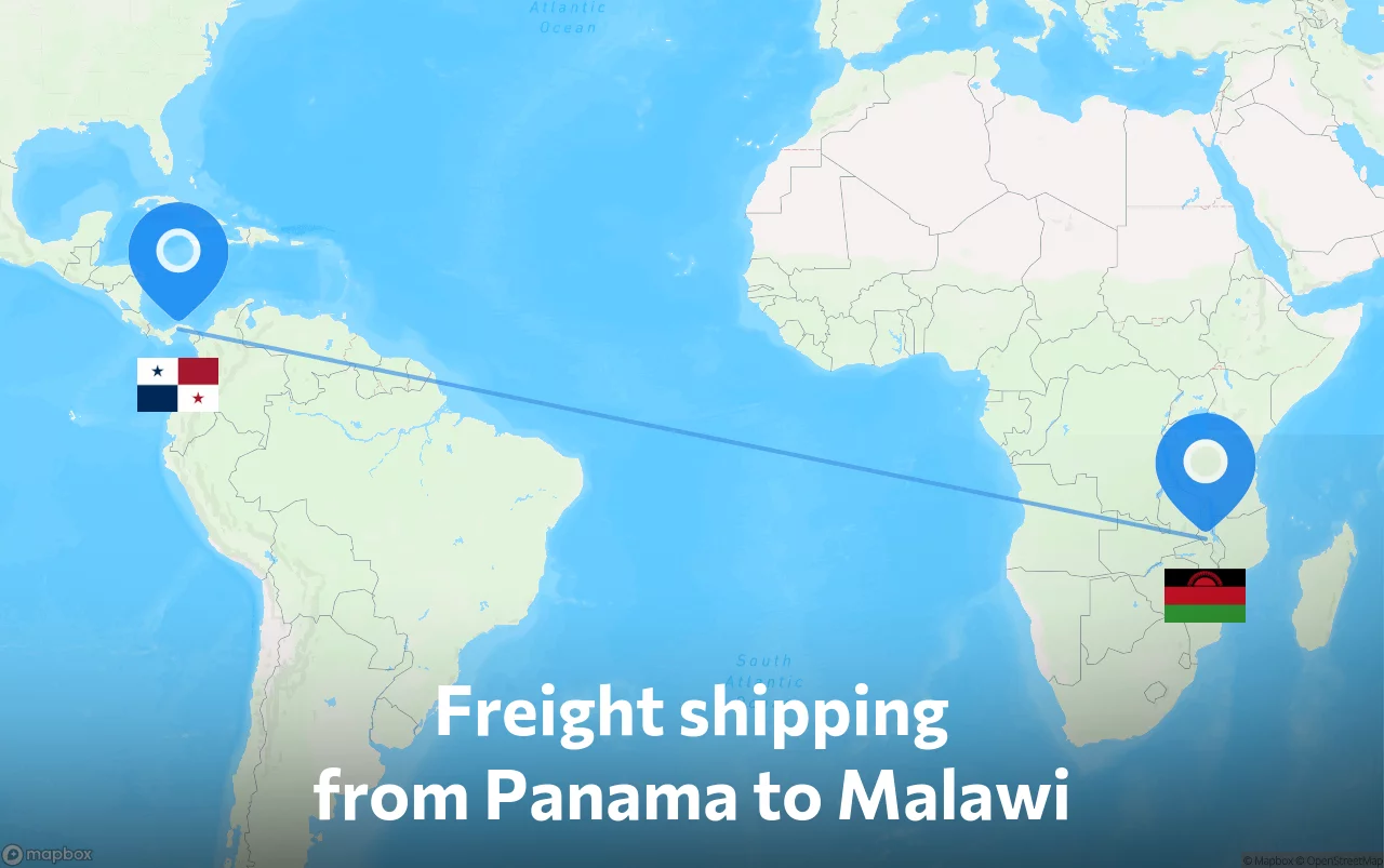 Shipping route from Panama to Malawi