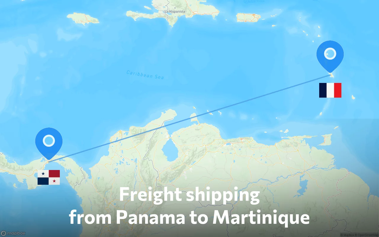 Shipping route from Panama to Martinique