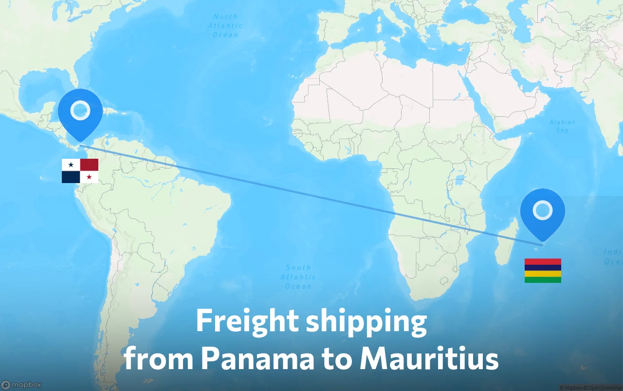 Shipping route from Panama to Mauritius