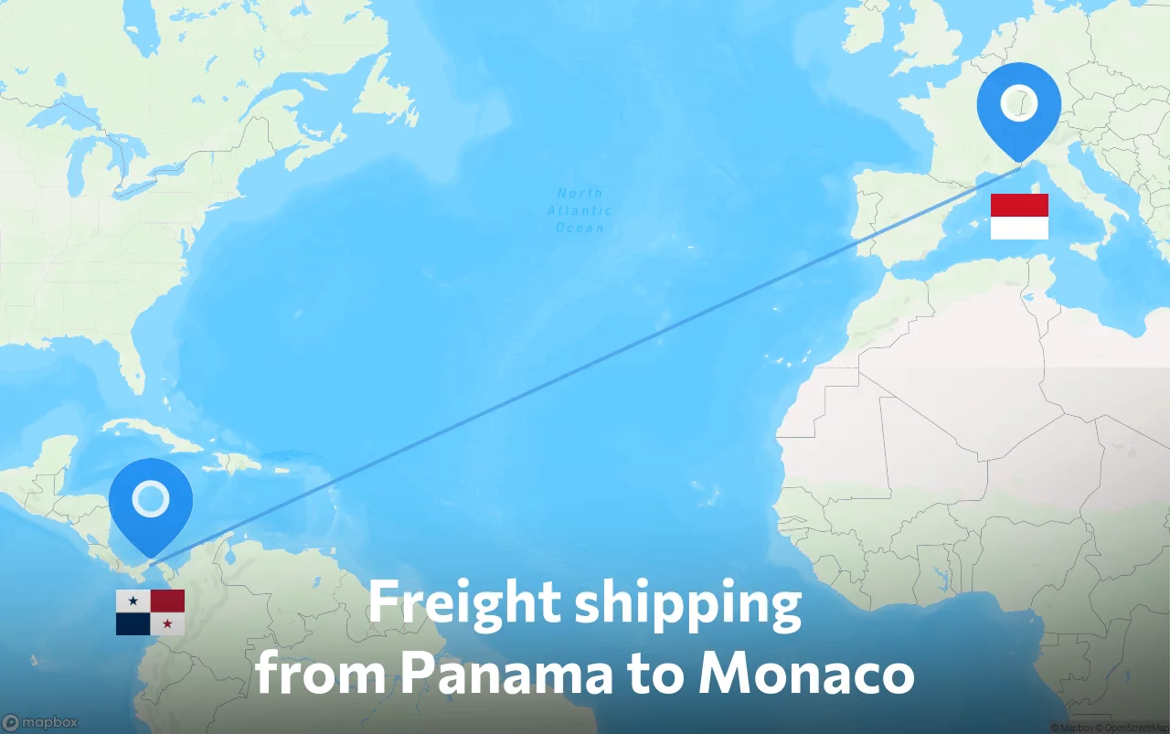 Shipping route from Panama to Monaco