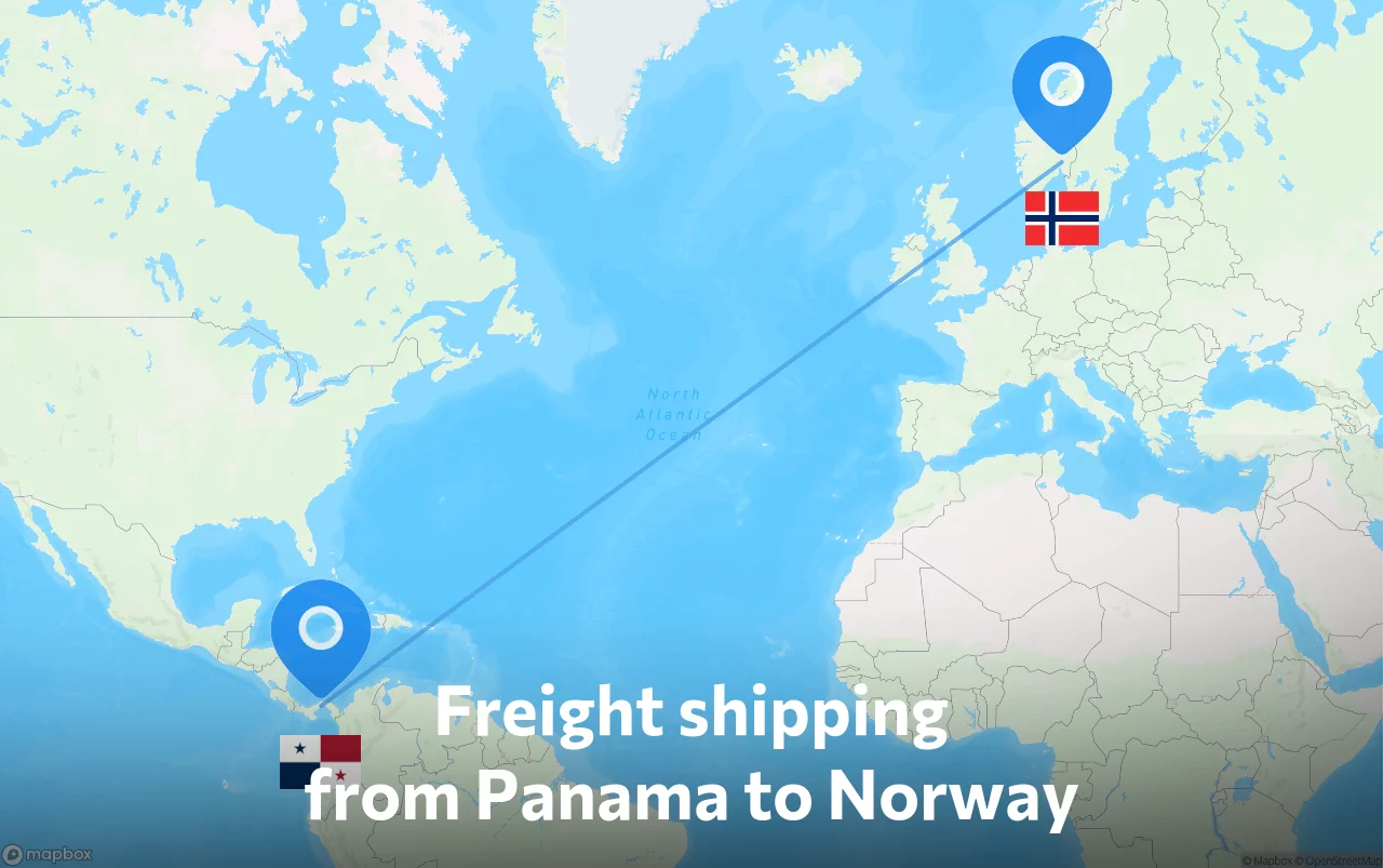 Shipping route from Panama to Norway