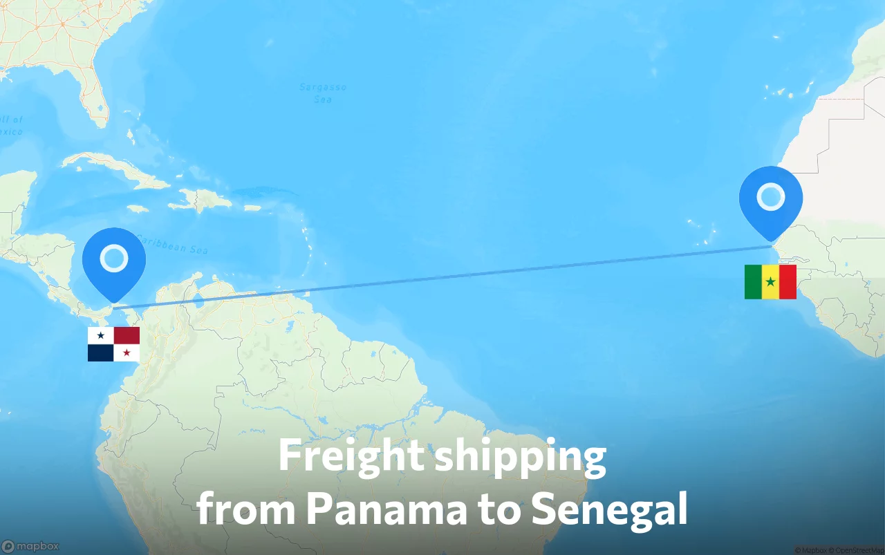 Shipping route from Panama to Senegal