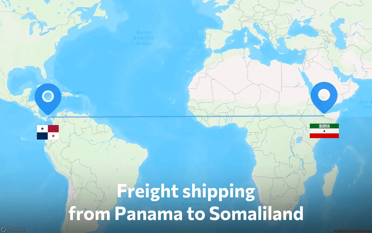 Shipping route from Panama to Somaliland