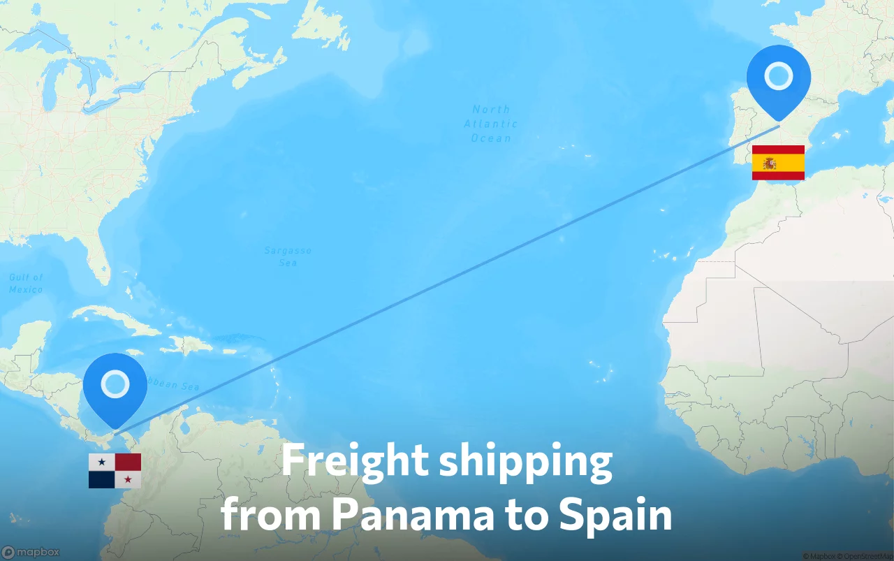 Shipping route from Panama to Spain