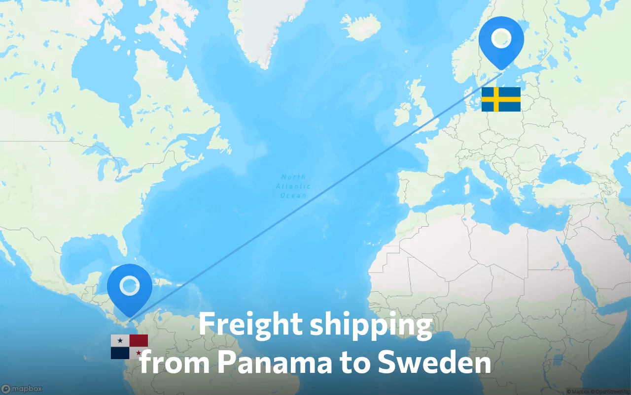 Shipping route from Panama to Sweden