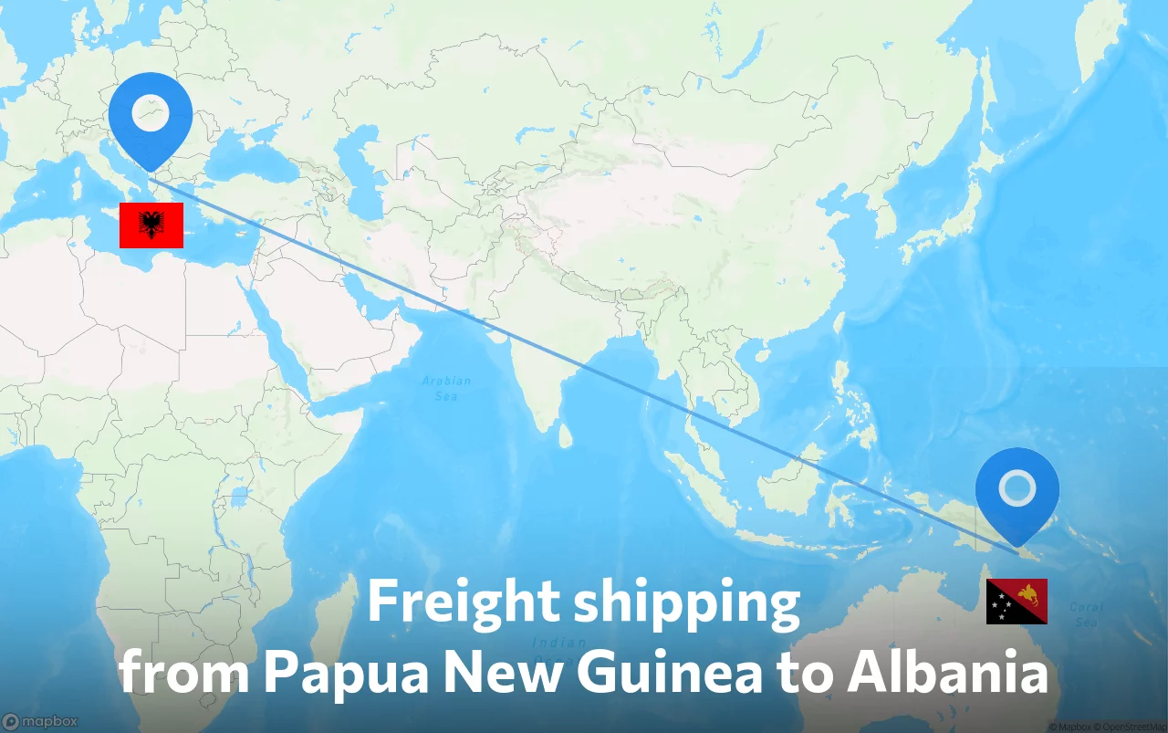 Shipping route from Papua New Guinea to Albania