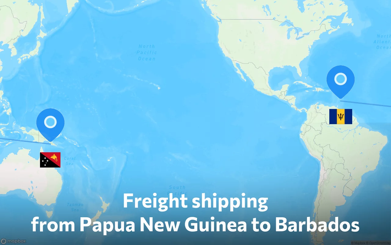 Shipping route from Papua New Guinea to Barbados