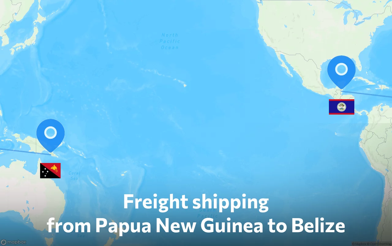 Shipping route from Papua New Guinea to Belize