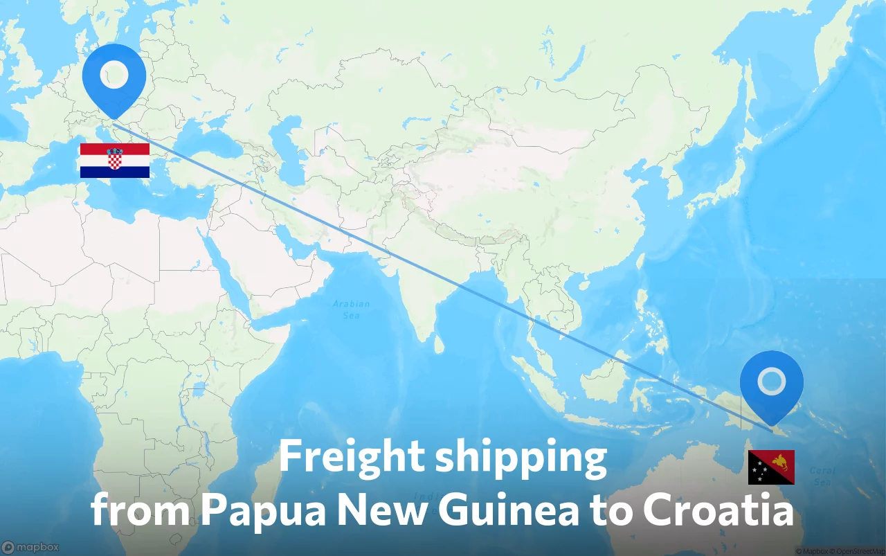 Shipping route from Papua New Guinea to Croatia