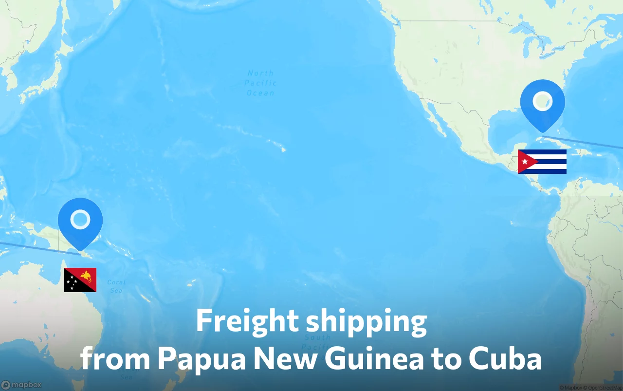 Shipping route from Papua New Guinea to Cuba