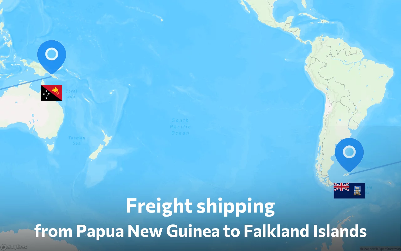 Shipping route from Papua New Guinea to Falkland Islands