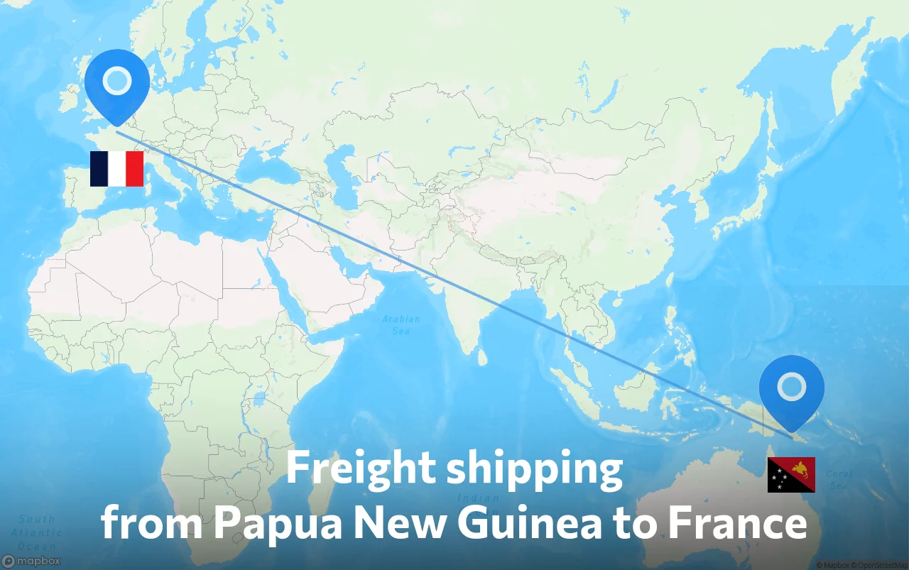 Shipping route from Papua New Guinea to France