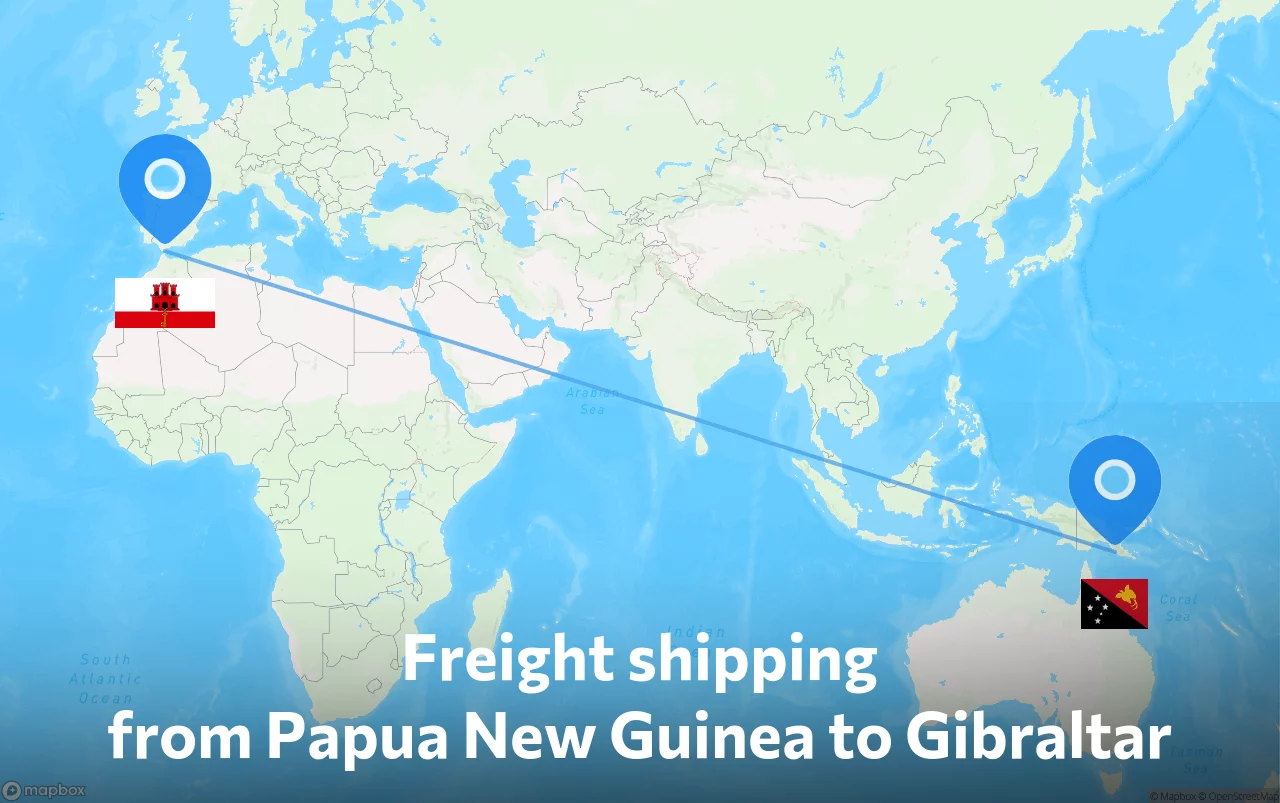 Shipping route from Papua New Guinea to Gibraltar