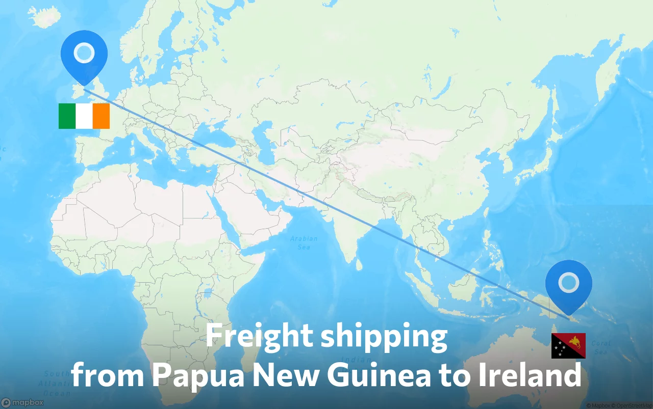 Shipping route from Papua New Guinea to Ireland